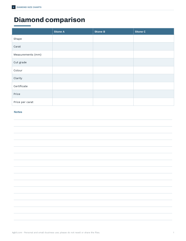 Preview of Printable Diamond Carat Comparison Worksheet
